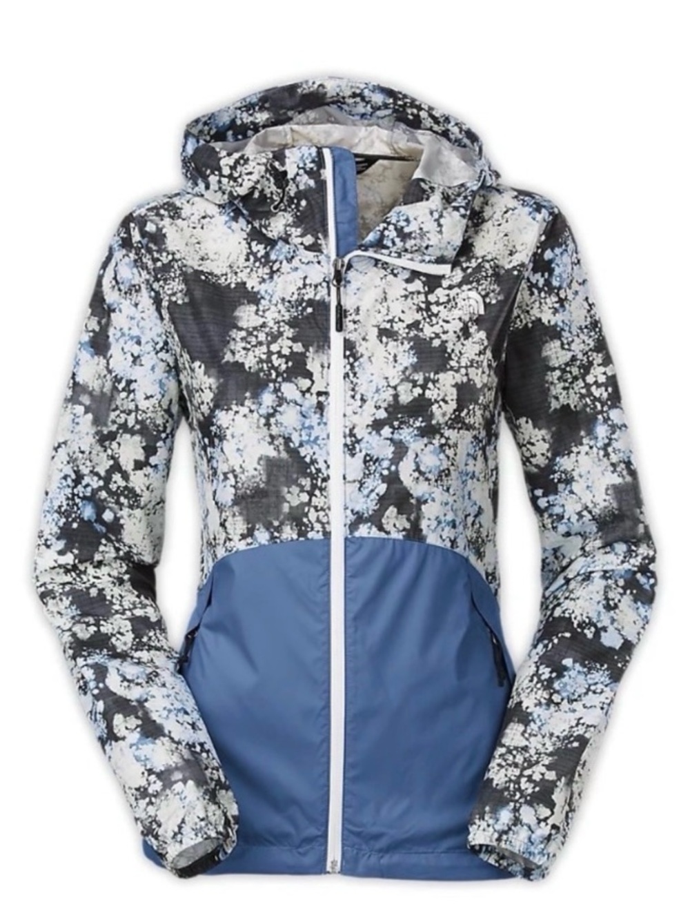 The North Face Blue and White Patterned Hooded Windbreaker